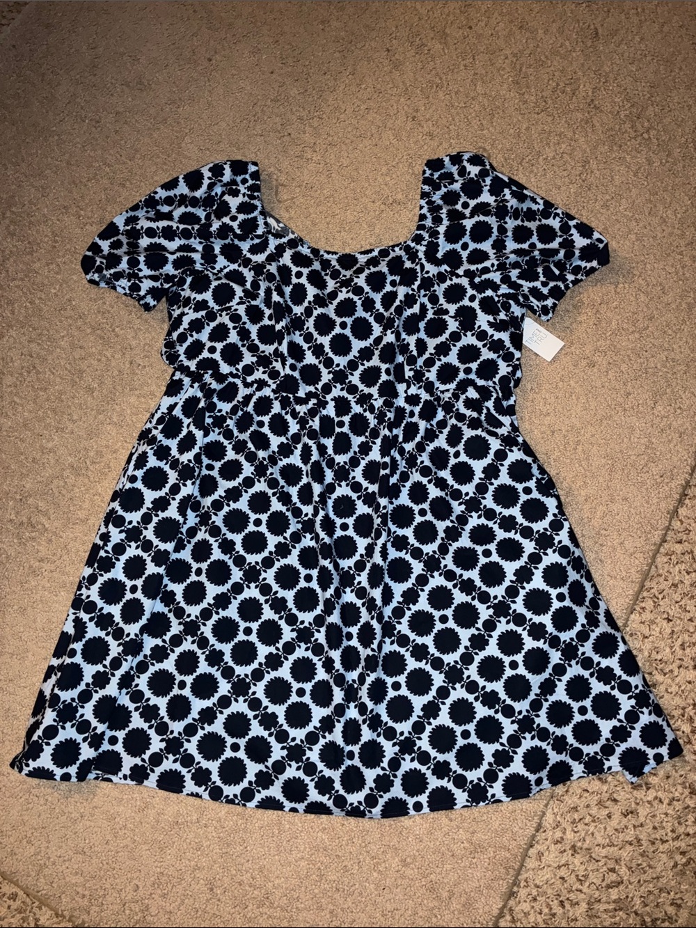 New Navy and Light Blue Floral Print Dress mini with puff sleeves size 3X
